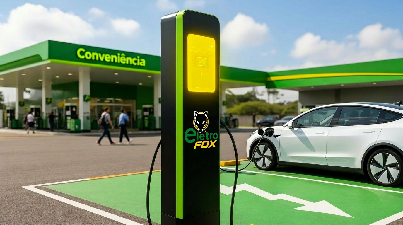 Eletroposto Eletro Fox instalado em posto de combustível